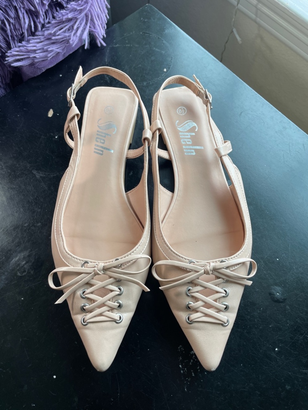 SheIn Beige Crème Pointed-Toe Slingback Flats with Bow Detail size 8.5